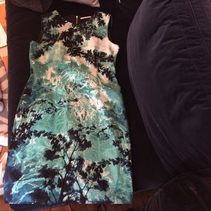 T Tahari teal floral dress